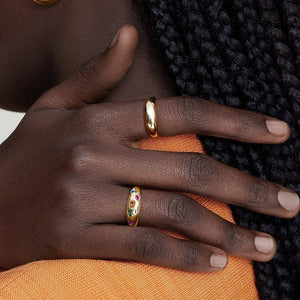 Geometric Multicolor Crystal Dome Band Ring