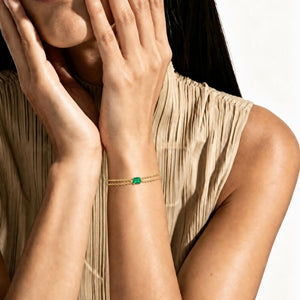 Emerald Crystal Charm Double Chain Bracelet