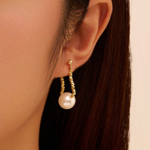 Dainty Crushed Silver Bead Pearl Drop Earrings
