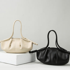 Pleated Leather Dual Knot Shoulder Handbag