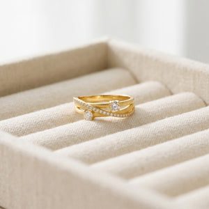 Dainty Textured Crossover Pave CZ Band Ring