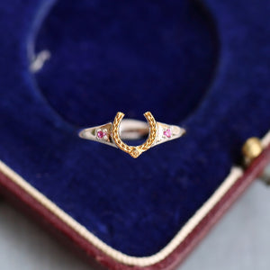 Dainty Two-Tone Horseshoe Crystal Band Ring