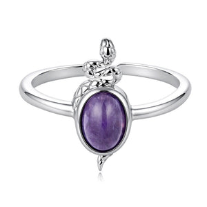 Oval Amethyst Cabochon Snake Stacking Ring