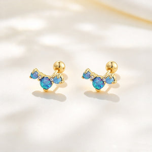 Opal Cluster Curved Ear Climber Stud Earrings