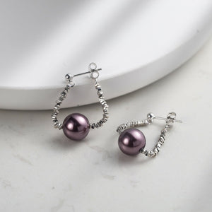 Dainty Crushed Silver Bead Pearl Drop Earrings