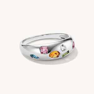 Geometric Multicolor Crystal Dome Band Ring