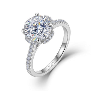 Round Moissanite Hidden Halo Pave Band Ring