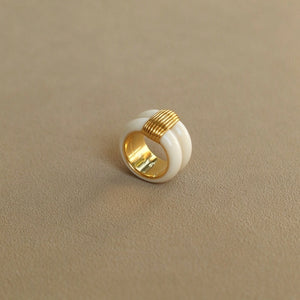 Chunky Dual Ribbed Enamel Dome Band Ring