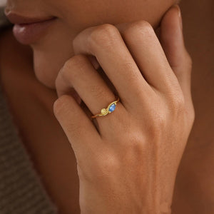Two-Tone Double Shape CZ Wave Band Ring