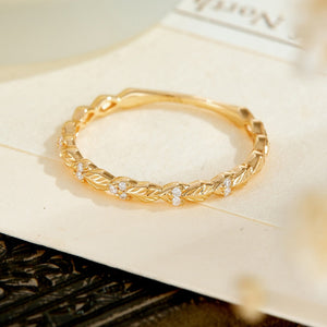 Tiny Moissanite Textured Leaf Vine Band Ring