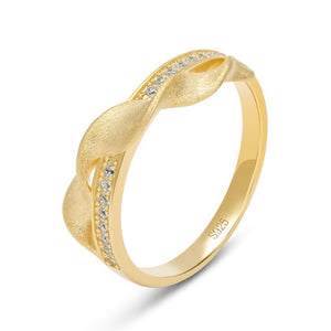 Gold Brushed Wavy Twist Half Pave Band Ring
