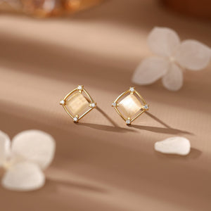 Dainty Cat's Eye Hollow Square Stud Earrings
