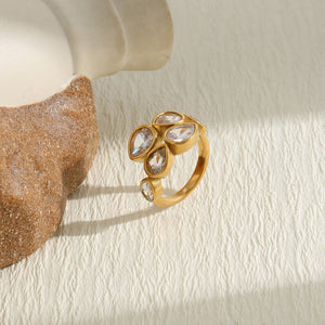 Sparkling Teardrop Crystal Open Bypass Ring