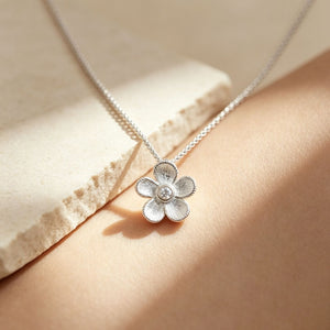 Minimalist Textured Floral CZ Charm Necklace