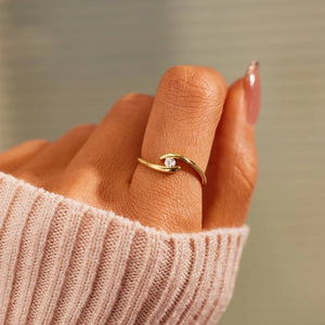 Dainty Round Solitaire Bypass Wave Band Ring
