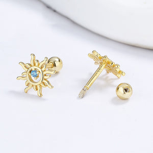 Tiny Sunburst Blue CZ Cartilage Stud Earrings