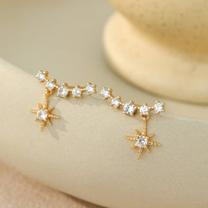 Celestial Starburst Drop Climber Stud Earrings