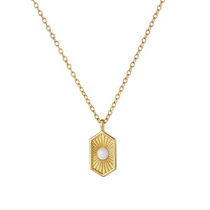 Opal Sunburst Rays Hexagon Charm Necklace