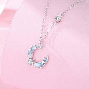 Sparkling Blue Moon Star Pendant Necklace