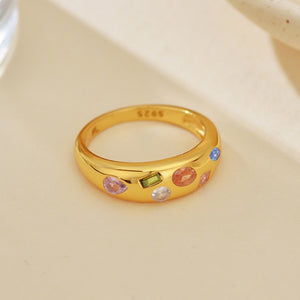 Geometric Multicolor Crystal Dome Band Ring