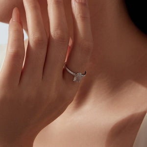Pear Labradorite Half Pave Accent Band Ring