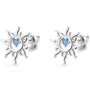 Tiny Sunburst Blue CZ Cartilage Stud Earrings