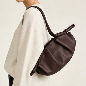 Pleated Leather Dual Knot Shoulder Handbag