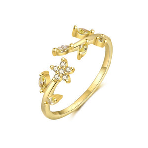 Yellow Floral Twig CZ Stacking Bypass Ring