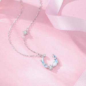 Sparkling Blue Moon Star Pendant Necklace