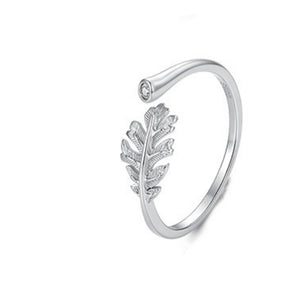 Minimalist Textured Oak Leaf CZ Stacking Ring