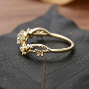 Sculpted Textured Butterfly Vine CZ Band Ring