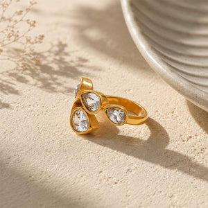 Sparkling Teardrop Crystal Open Bypass Ring
