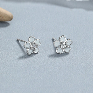 Enamel Cherry Blossom Crystal Stud Earrings