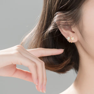 Flower Star Illusion Double Row Stud Earrings