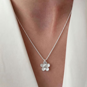 Minimalist Textured Floral CZ Charm Necklace