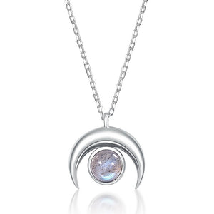 Crescent Moon Round Stone Charm Necklace