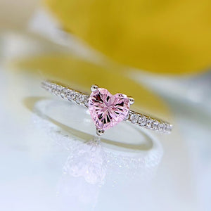 Pink Heart Pave Band Stacking Ring