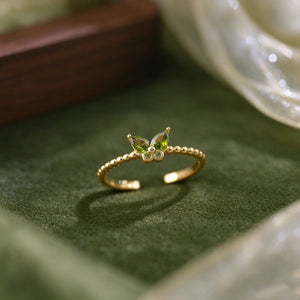 Elegant Butterfly Green CZ Beaded Open Ring