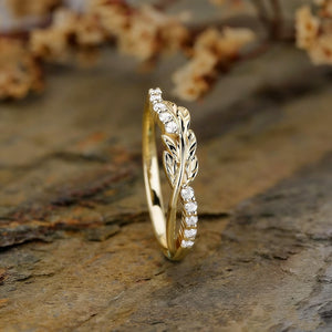Classic Textured Leaf Half Pave CZ Band Ring