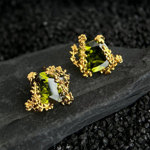 Vintage Branch Frame Olive CZ Stud Earrings