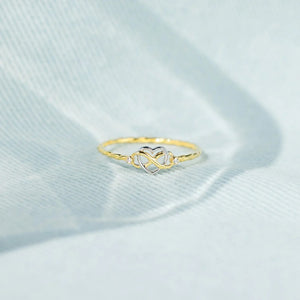 Two-Tone Infinity Heart CZ Twisted Band Ring