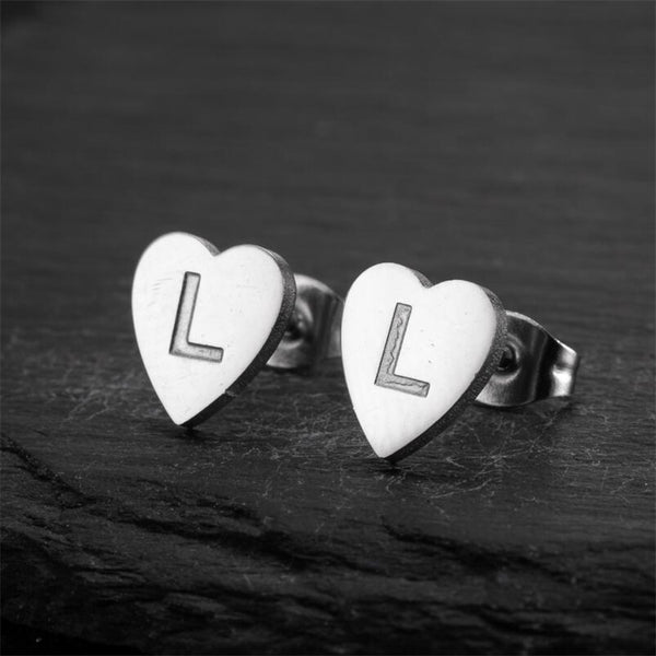 Initial Letter Heart Stud Earrings