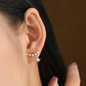 Celestial Starburst Drop Climber Stud Earrings