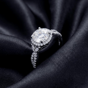Dainty Round Moissanite Halo Twist Band Ring