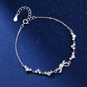 Bow Heart Triple CZ Adjustable Chain Bracelet