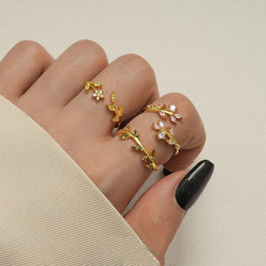 Yellow Floral Twig CZ Stacking Bypass Ring