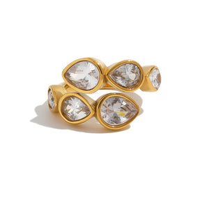 Sparkling Teardrop Crystal Open Bypass Ring