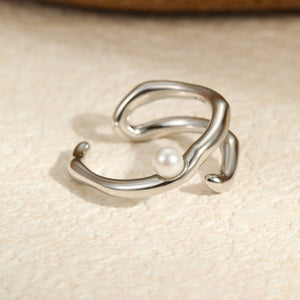 Organic Wavy Pearl Double Strand Open Ring