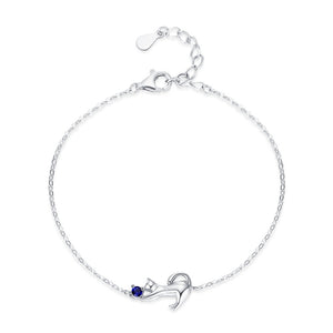 Blue Crystal Playing Cat Charm Chain Bracelet
