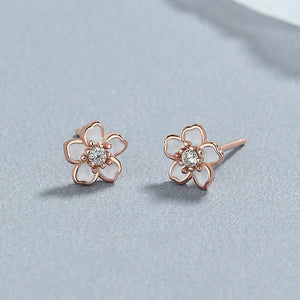 Enamel Cherry Blossom Crystal Stud Earrings